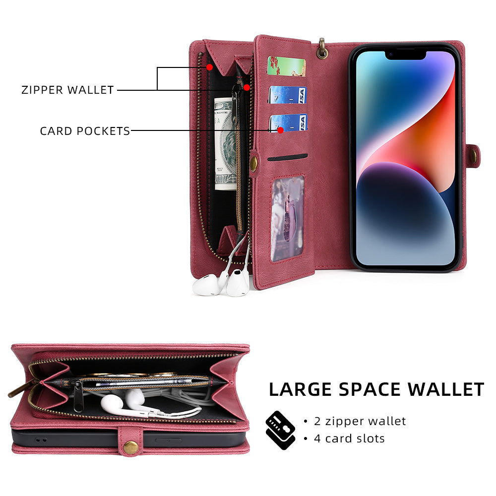 MEGSHI 017-serien til iPhone 14 Plus magnetisk absorptionslomme med lynlås aftageligt lædercover med praktisk rem MEGSHI 017-serien til iPhone 14 Plus magnetisk absorptionslomme med lynlås aftageligt lædercover med praktisk rem